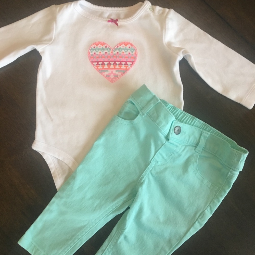 Baby Girl Onesie with Mint Jeans